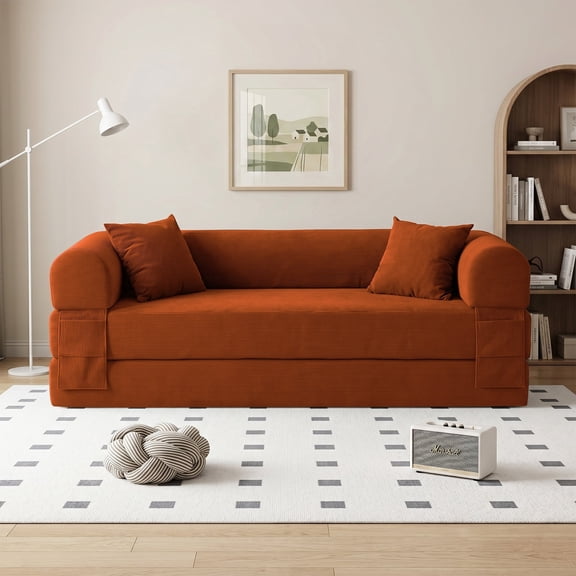 Combination Sofa,High Rebound Density Foam Sofa Couch,Sleeper Sofa Bedfor Living Room, Bedroom,No Assembly Required,Orange