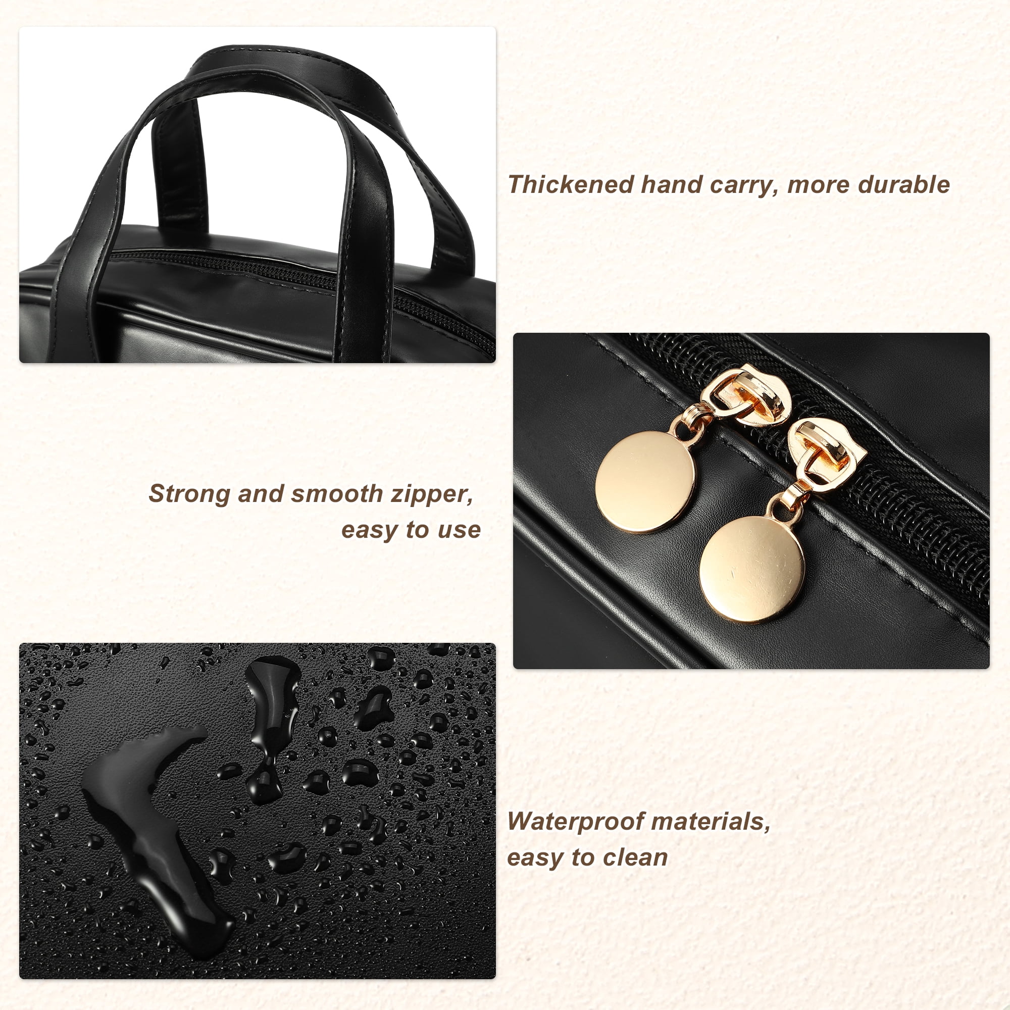 Unique Bargains Handhold Cosmetic Bag Portable Makeup Bag Makeup Pouch with Handle Black