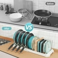 thumbnail image 2 of ORDORA Expandable Pan Organizer with 12 Adjustable Shelves, Multifunctional Pots and Pans Organizer Rack for Kitchen Cabinets, Stainless Steel Pot Rack Lid Holder, White, 2 of 7