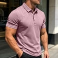thumbnail image 2 of Men Geometric Embossed Polo Shirt, Cooling Breathable Short Sleeve Lapel Collar 3 Button Business Casual Summer Top Size 3XL Pink, 2 of 7