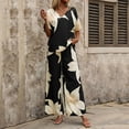 thumbnail image 4 of Snorda Pants Set for Women Floral Printed V-Neck Short Sleeve Top and Elastic Drawstring Waist Wide Leg Pants Summer Ladies 2 Piece Casual Loose Outfits for Daily Wear, 4 of 7