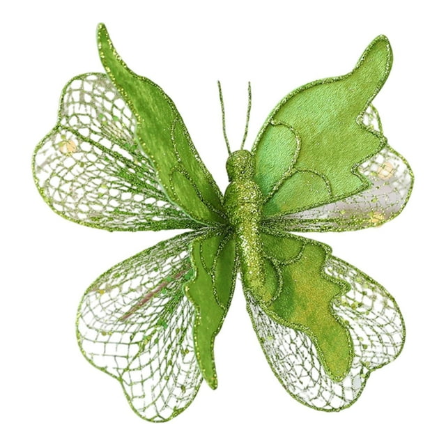 Adorno colgante de pared con forma de mariposa artificial, fondo brillante decorativo. Verde