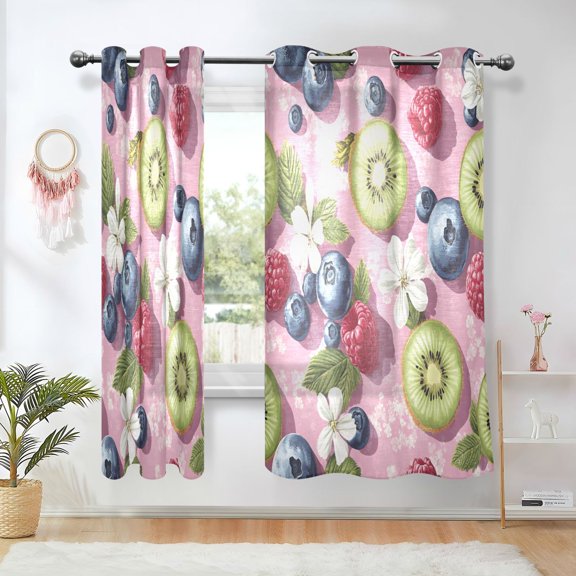 Yayeee Window Curtains Set of 2 for Living Room Light Filtering 63"x42", Pink Blueberries