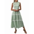 thumbnail image 2 of Women'S Summer Long Dress Casual Boho Striped Sleeveless Smocked Tiered Ruffle Sundress Green XL, 2 of 9
