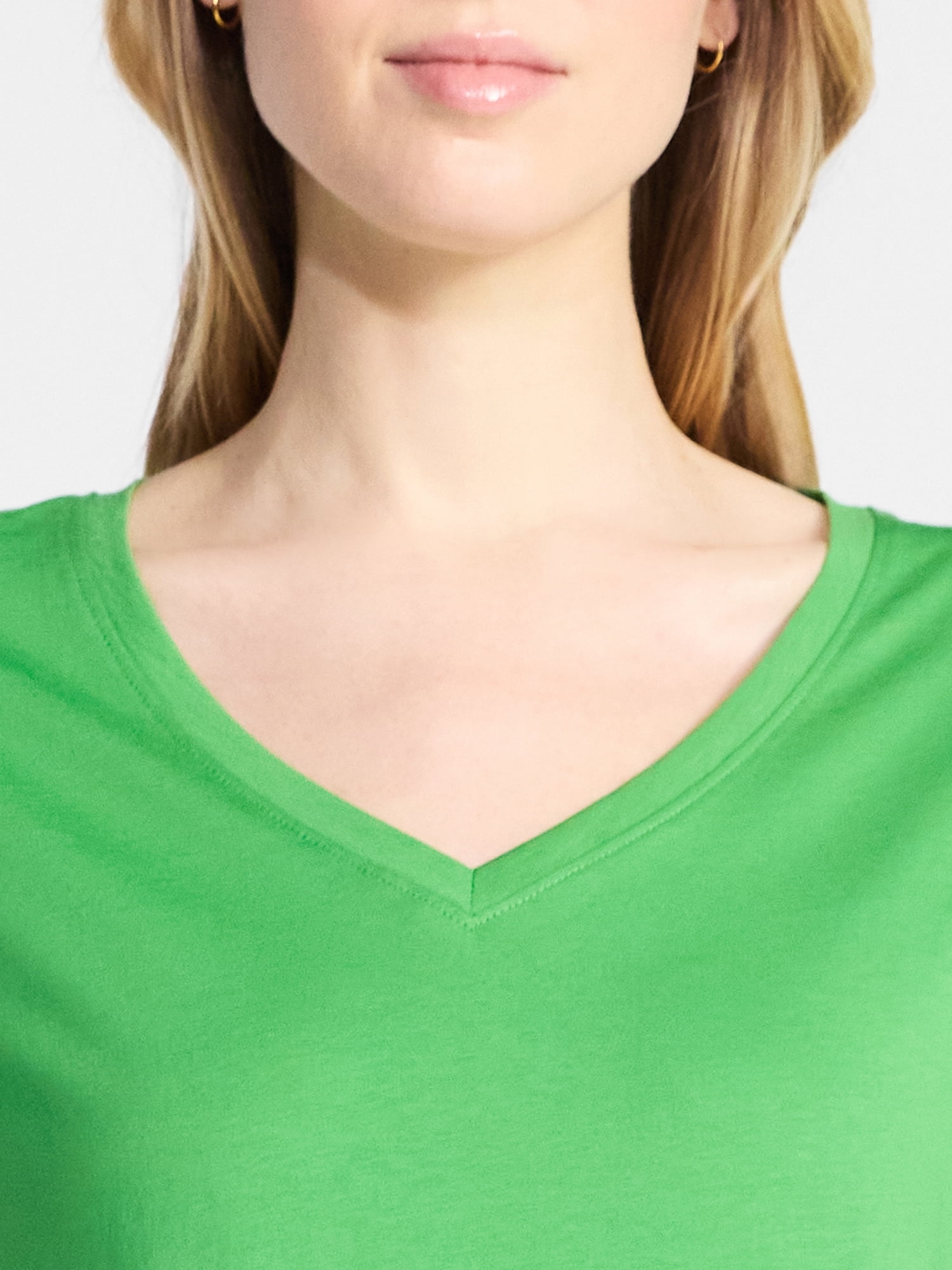 Time and Tru Women's Cotton V-Neck Tee with Short Sleeves, Sizes XS-4X