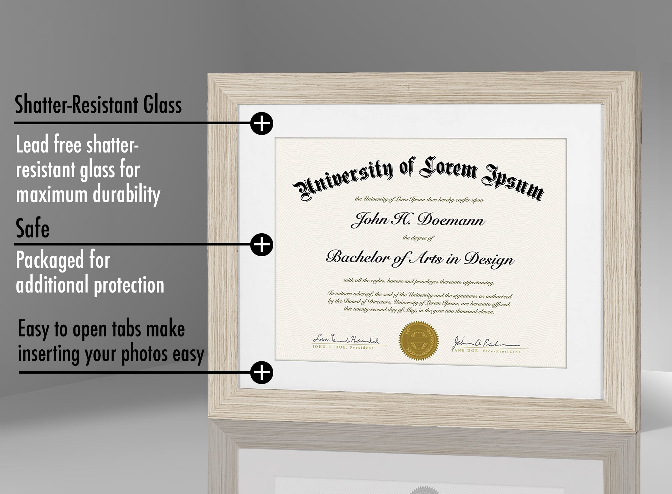 Americanflat 11x14 Drift Wood Diploma Frame - Displays 8.5x11 Diplomas with Mat or 11x14 Inch Without Mat. Shatter-Resistant Glass - Hanging Hardware Included!