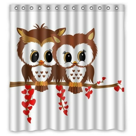Owl Bath Accessories GreenDecor Owl Waterproof Shower Curtain Set with Hooks Bathroom Accessories Size 66x72 inches ()