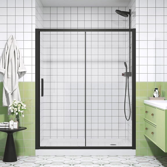 56-60"W x 72"H Semi-Frameless Sliding Shower Door, 1/4" Glass, Matte Black