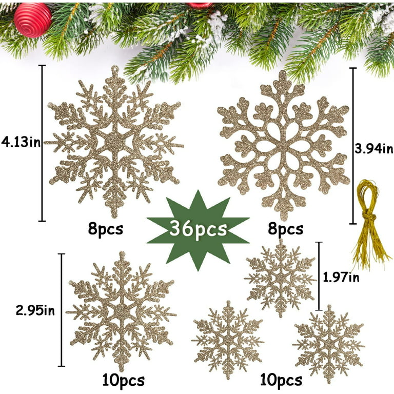 36pcs White Snowflake Ornaments Plastic Glitter Snow Flakes Ornaments for  Winter Christmas Tree Decorations Size Varies Craft Snowflakes