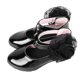 thumbnail image 3 of Zapatos de ballet para niñas pequeñas de charol con suela blanda y flores, punta cerrada, tacones bajos, para bodas, fiestas, 33, largo interior de 20,3 cm, color negro, 3 of 14
