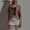 thumbnail image 2 of Women's Solid Color Short Jacket Slim Leather Jacket Short Bubble Coats for Women Leather Jacket Women Petite plus Size Tops Womens Fitted Leather Jacket 700 Feet down, 2 of 5