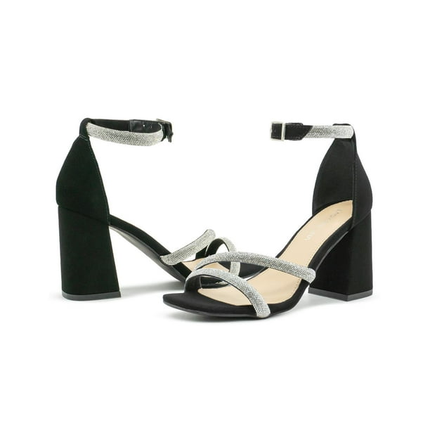 Tacon Abierto Para Mujer Con Brillos Graduacion Fiesta Negro negro