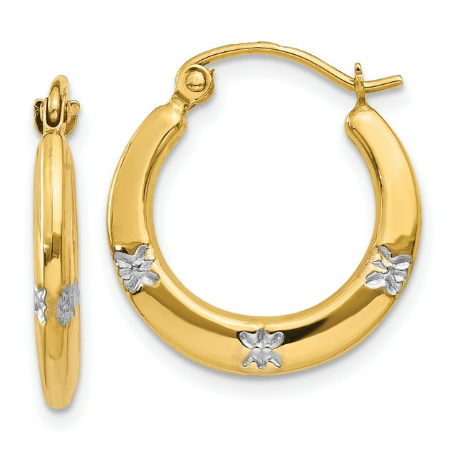 14k Yellow Gold Flowers Hoop Earrings Flower Gardening