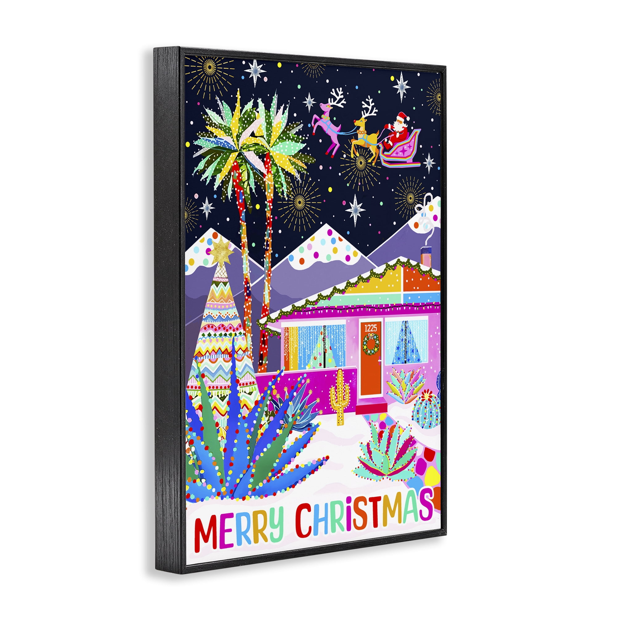 Stupell Industries Whimsical Desert Christmas Holiday Painting Black Framed Art Prints Wall Art, 16 x 24