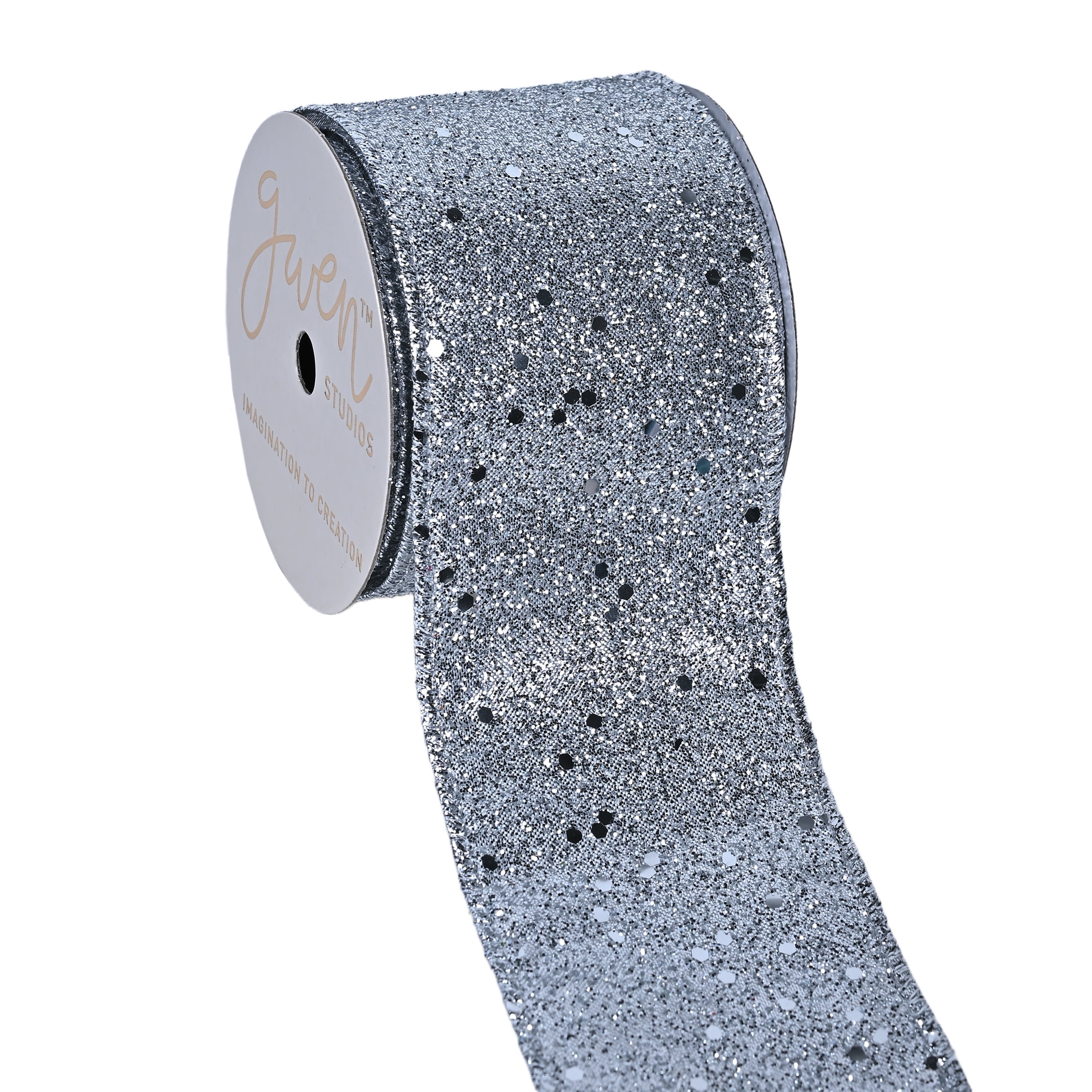Gwen Studios 2.5" Metallic Silver Wire Ribbon, 3 yards