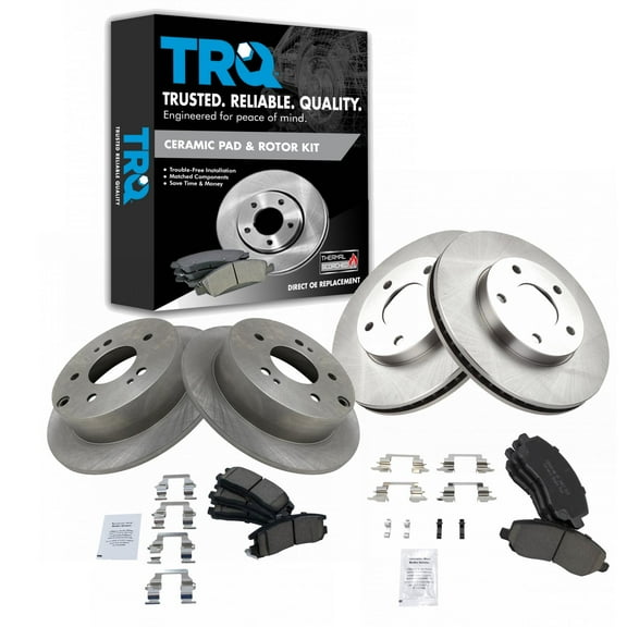 TRQ Front and Rear Brake Pad & Rotor Kit Brake Pads Brake Rotor Ceramic Fits Select 2004-2012 Mitsubishi Galant