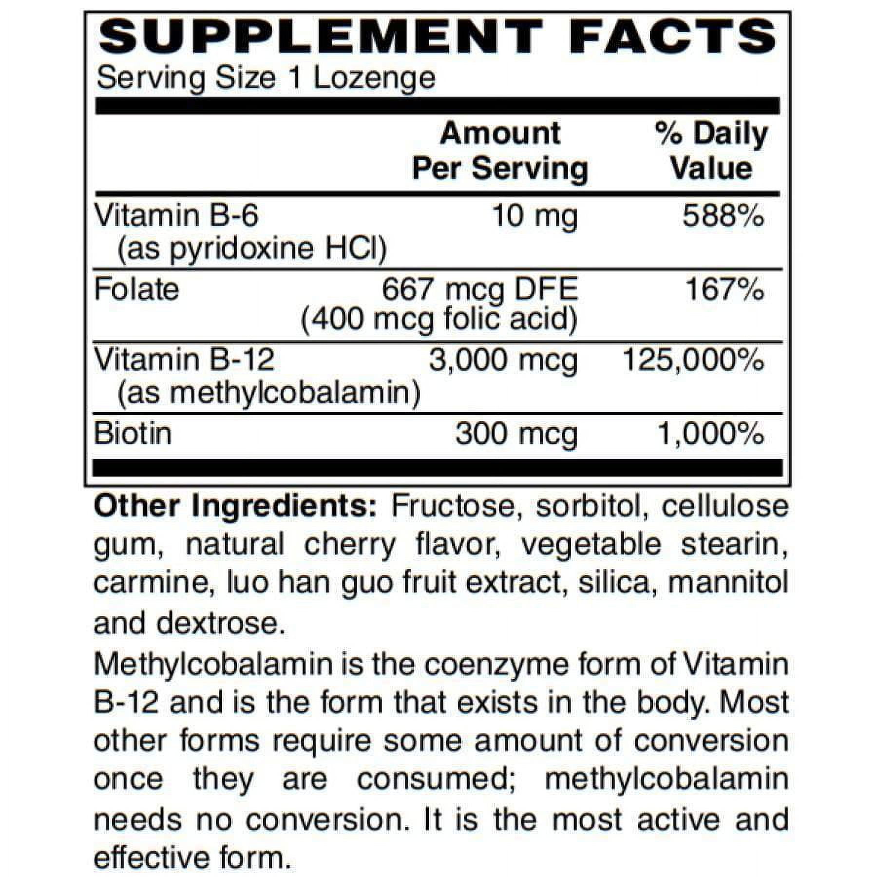 Methyl B-12 (3,000 mcg) with Biotin, B6 & Folate - Cherry Flavored Lozenges by BariatricPal