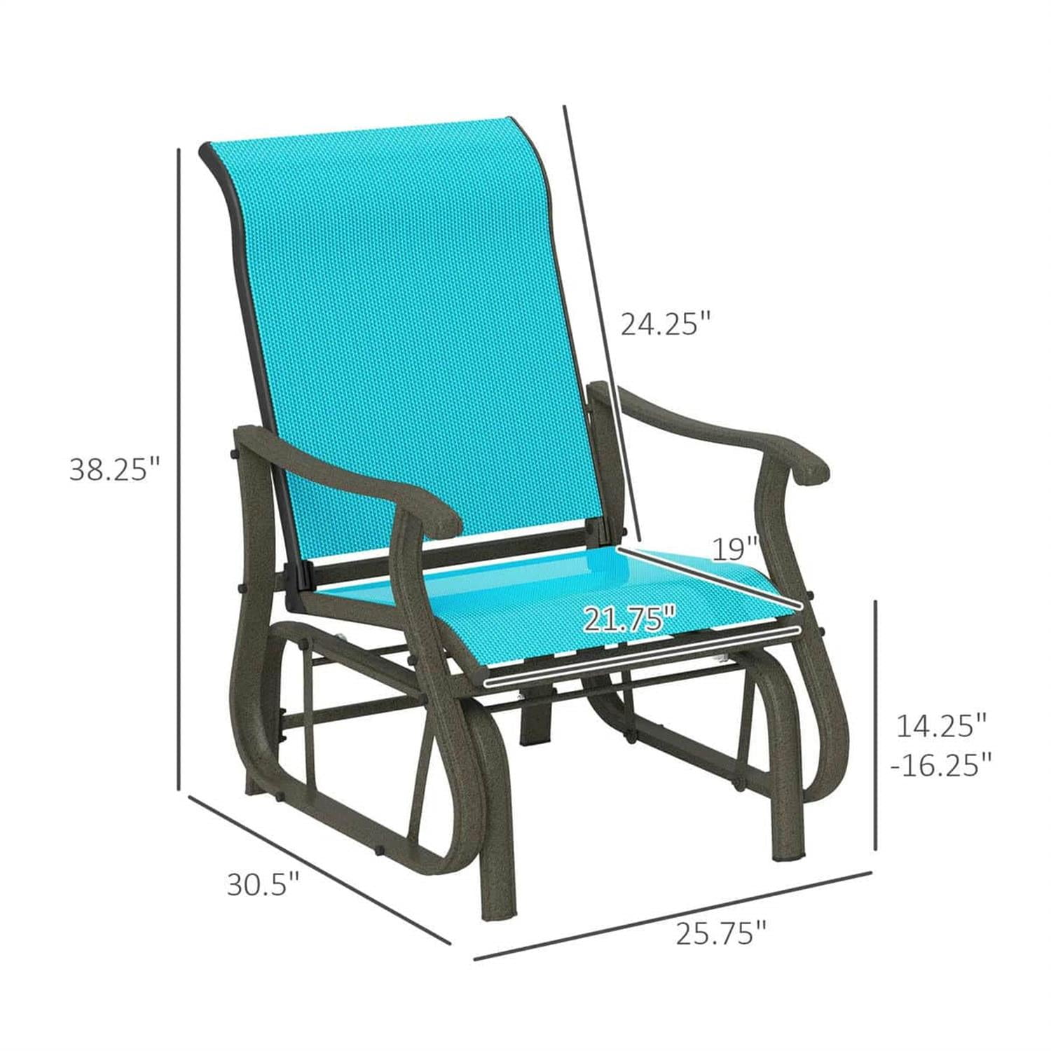 Demi Bonn 38" Outdoor Swing Chair with Mesh Seat, Steel Frame, Patio Glider for Backyard, Garden, Porch, Comfortable Relaxation, Blue