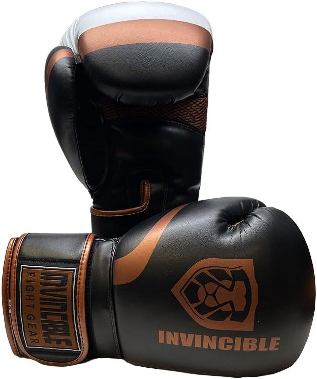 Invincible Fight Gear Standard Toughtek Hook and Loop Training Boxing Gloves in Black/Brown - Ideal for Boxing, Kickboxing, Muay Thai, MMA for Men Women and Kids 12oz