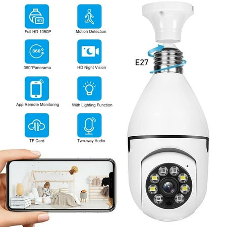 BCOOSS Home Security Camera Wireless WIFI Outdoor Surveillance Camera with Light Bulb 1080 HD Motion Detection 360 Degree Wide Angle