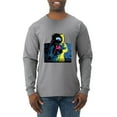 thumbnail image 1 of Wild Bobby, Colorful Cosmic Neon Astronaut Lunar Spaceman Moon Galaxy, Fashion, Men Long Sleeve Shirt, Heather Grey, Small, 1 of 4