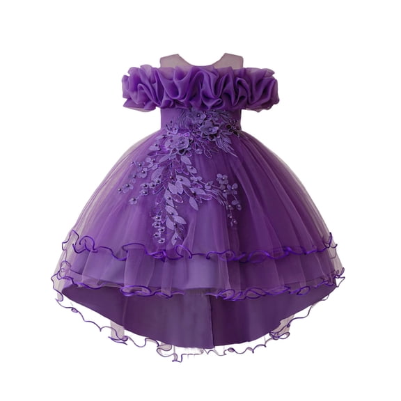 Rggeeun Toddler Dress For Girls Satin Girl Dress With Puffed Sleeves For Birthday Party Stylish Casual O-Neck Sundress