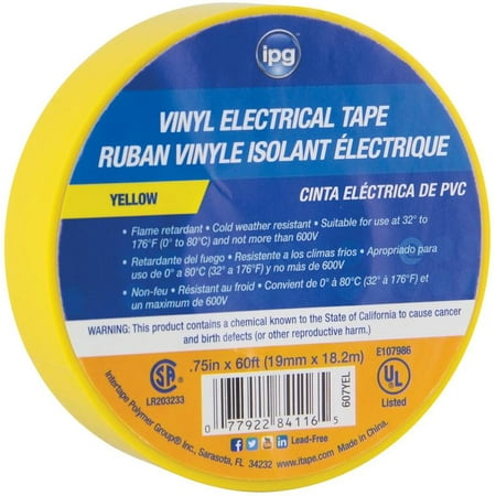 Intertape 85830 Electrical Tape, 3/4 in W x 60 ft L, 600 V, Yellow