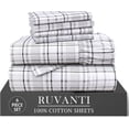 thumbnail image 1 of RUVANTI 6 Pcs Cotton Sheets - 100% Natural Cotton Soft, Lightweight & Breathable Crispy Percale Bed Sheets, Queen Sheet Set 16" Deep Pockets, Open Check, 1 of 8