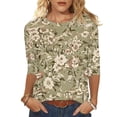 thumbnail image 2 of Jsaierl 3/4 Length Sleeve Womens Tops Casual Crew Neck Shirts Dressy Floral Petite Blouses Flowy Holiday Tunic Top S-2XL, 2 of 5