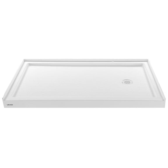 Shower Pan, 60″ L x 36″ W Single Threshold Shower Base, Rectangle Acrylic & PVC Showering Base in White, Slip-Resistant Showering Pan Bases with Drain & Cover for Bathroom, Right Drain Location