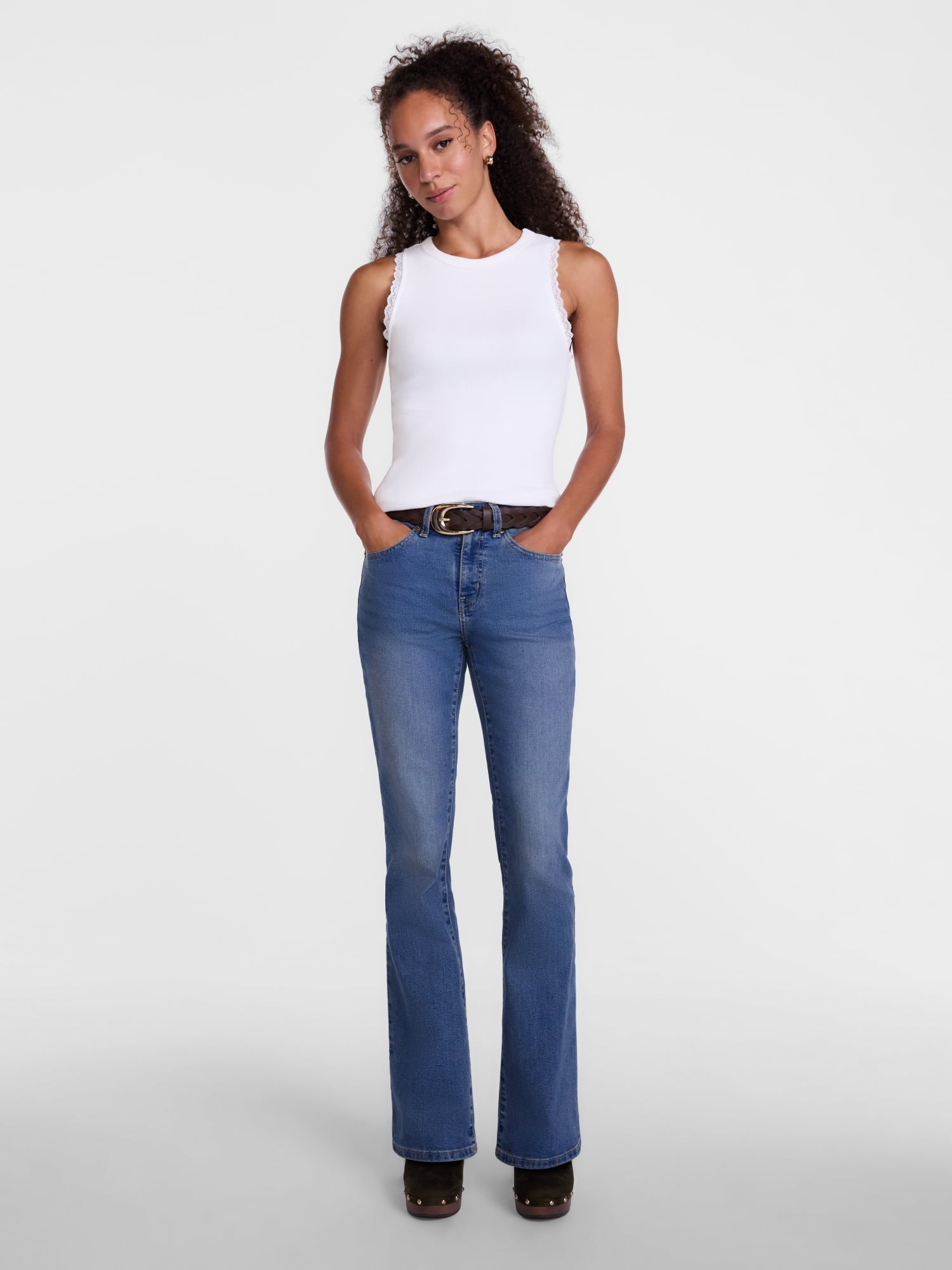 Scenario Women's Ribbed Tank Top with Lace Trim, Sizes XS-XXXL