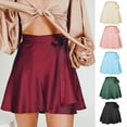 thumbnail image 2 of SIEYIO Women High Waist Chiffon Satin Wrap Pleated Mini Skirt Tie Side Solid Color Flared Asymmetrical Hem A-Line Streetwear, 2 of 19