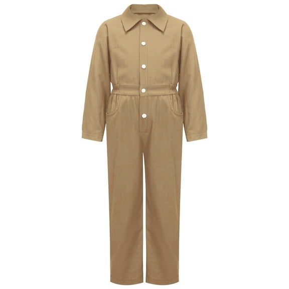 YEAHDOR Kids Boys Mechanic Costume Coverall Jumpsuit Boiler Suit Halloween Cosplay Outfit Khaki-B 10