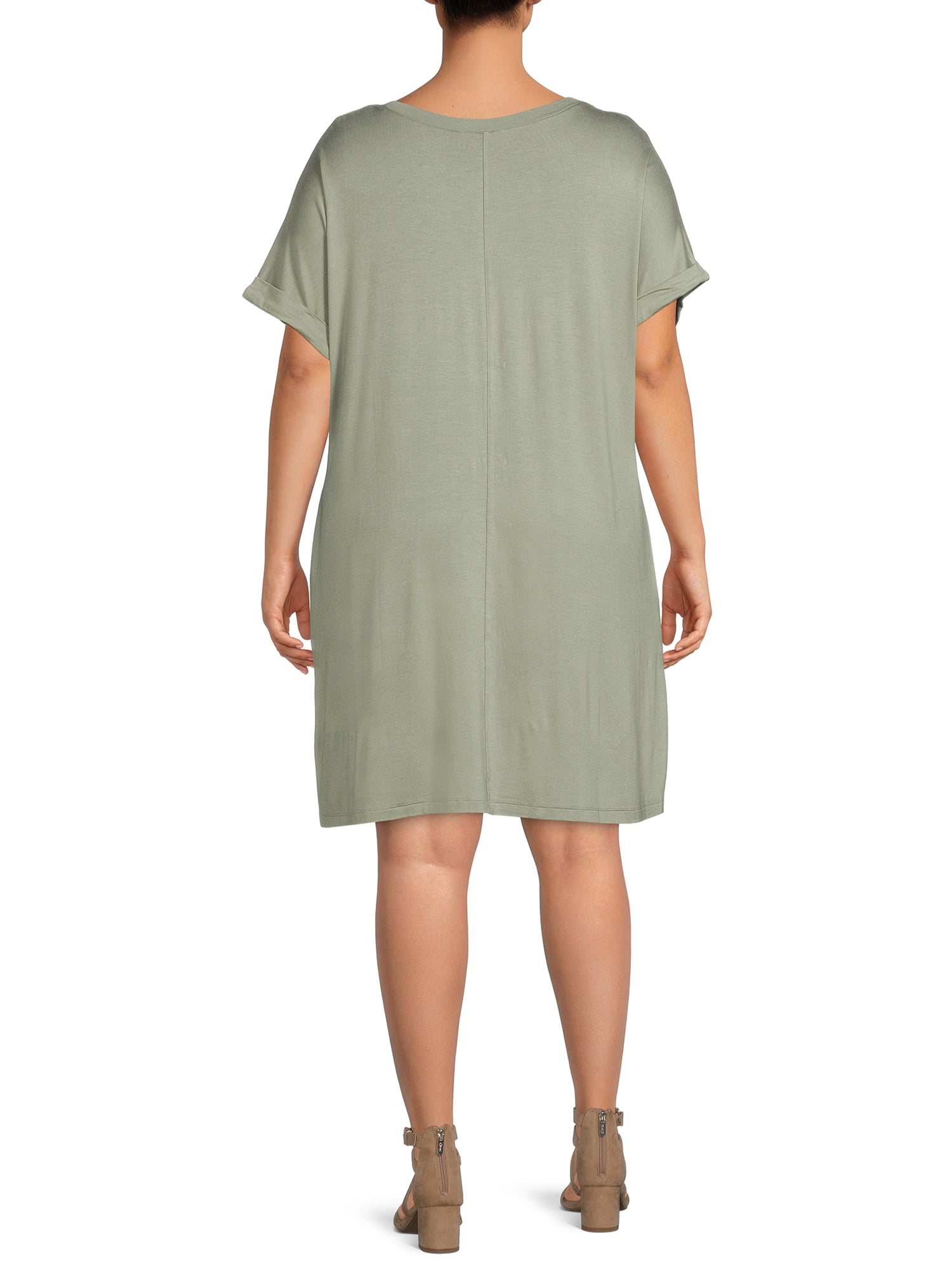 Terra & Women's Plus Size Roll Cuff T-Shirt Dress - Walmart.com