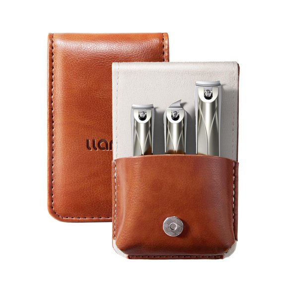 llano Nail Clippers, 3PCS Nail Clipper Set with Fingernail Clippers, Slant Nail Clippers, Professional Nail Clippers for Men and Women, Premium German Steel Nail Cutter with Leather Case