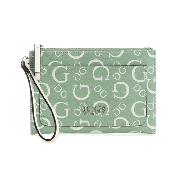 Guess Adlai Wristlet, Medium, Logo Print, Pink Tie Dye