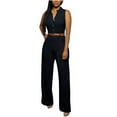 thumbnail image 2 of Sinpiling Sleeveless Jumpsuits for Women with Belt and Pockets Dressy Button V-Neck Sleeveless Rompers Trendy Solid High Waisted Wide Leg Long Pants Overalls Christmas Gifts, 2 of 7