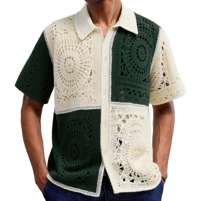 Men's Cardigan Sweaters for Men Short Sleeve Solid Color Knitted Pullover Top 1 Pc