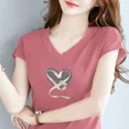 thumbnail image 2 of Camisa de mujer de manga corta de algodón puro en tallas grandes, estilo nuevo 2024, estilo coreano, corte holgado, adelgazante, versátil, cuello redondo, blusas estampadas, 2 of 4