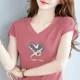 thumbnail image 2 of Camisa de mujer de manga corta de algodón puro en tallas grandes, estilo nuevo 2024, estilo coreano, corte holgado, adelgazante, versátil, cuello redondo, blusas estampadas, 2 of 4