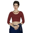 thumbnail image 2 of Crazy Bachat Women's Designer Fawn 3/4 Plain Stretch Blouse for Saree Crop Top., 2 of 9
