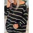 thumbnail image 4 of Faithtur Women Knit Sweater Long Sleeve Crew Neck Contrast Color Striped Sweater Pullover Sweater for Fall Winter, 4 of 5