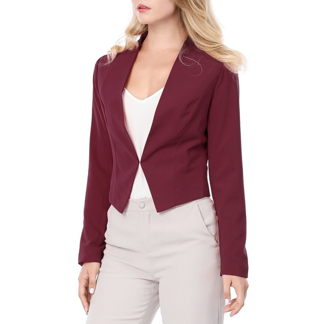 INSPIRE CHIC Veste Blazer Courte Sans Col pour Femme de la Saint-Patrick, Travail Bureau Affaires Décontracté, Rouge Vin, TG