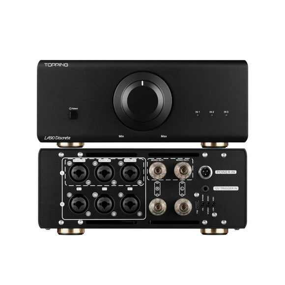 Topping LA90 Discrete NFCA Power Amplifier 120Wx2 High Power AMP, 3 x XLR/TRS Inputs, Selectable Stereo/Mono Mode, VOL/Bypass Mode, Used with D90SE A90 Discrete Pre90