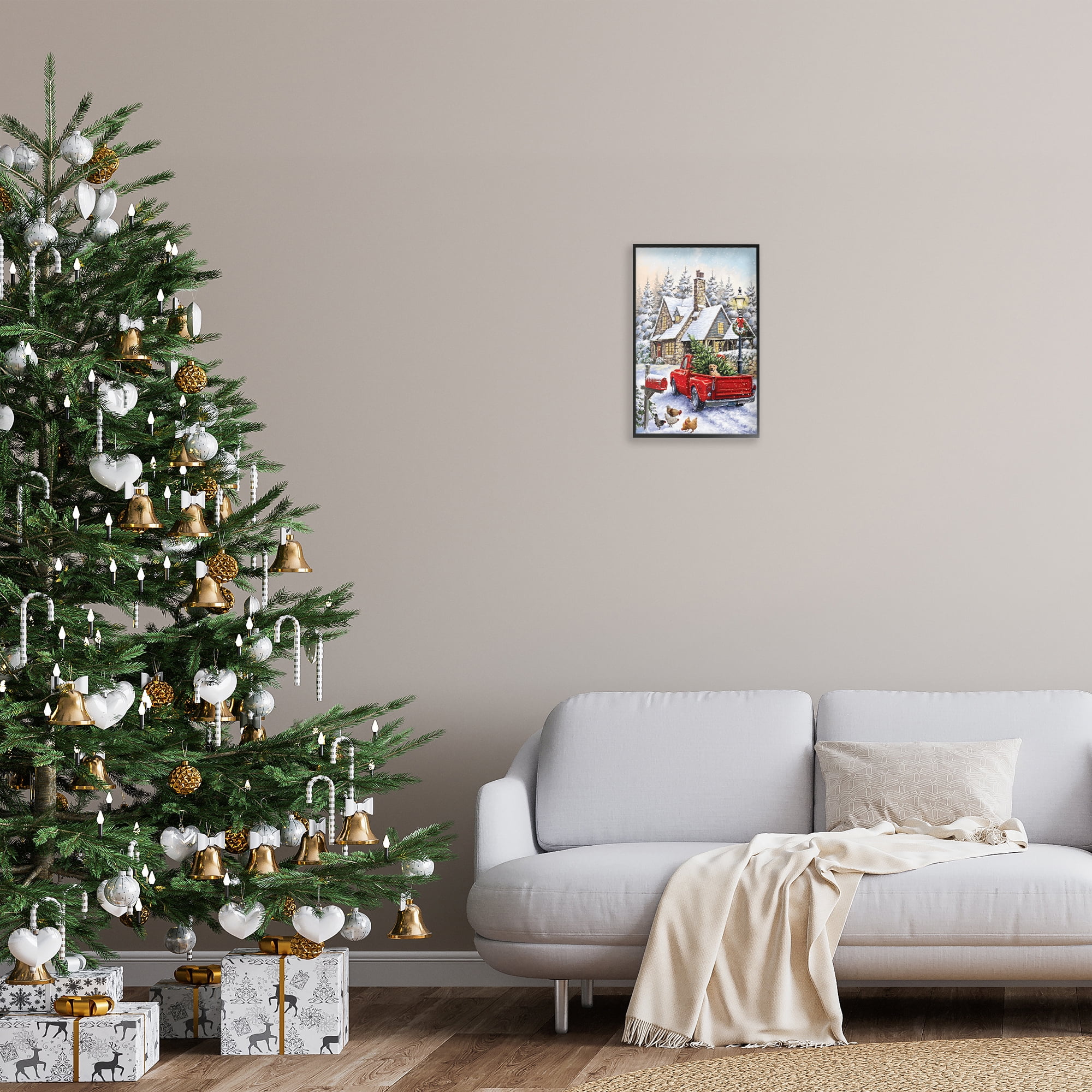 Stupell Industries Rustic Holiday Scene Holiday Painting Black Framed Art Print Wall Art, 12 x 18