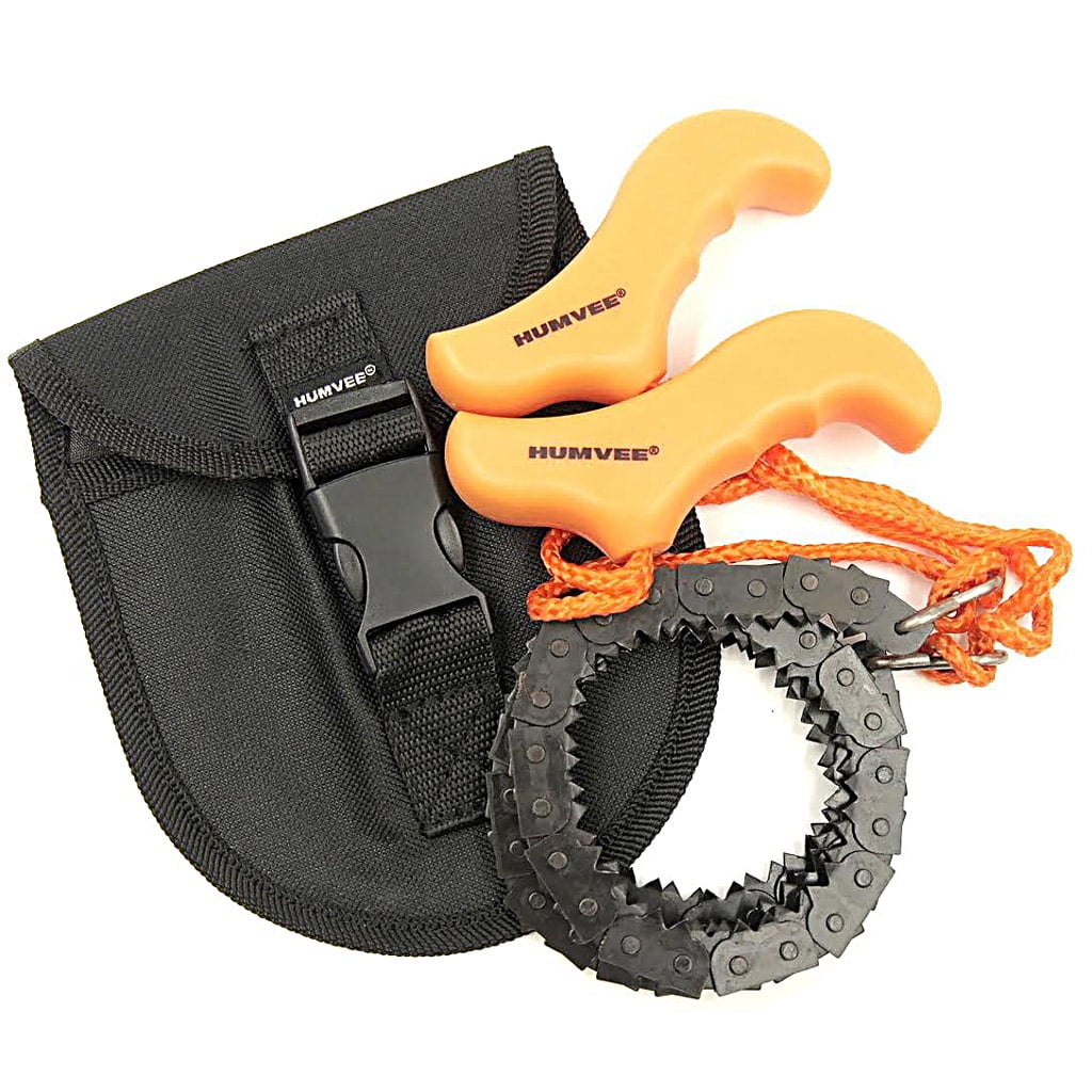 Pocket Chainsaw with Pocket Bellow Gloves and Storage Bag Outdoor Survival Gear Tools for Camping Hiking Outdoor Survival Activities Black