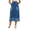 thumbnail image 3 of INSPIRE CHIC Women's Denim Maxi Skirt High Waist 2025 Spring A Line Panel Hem Long Jean Skirts M Blue, 3 of 6