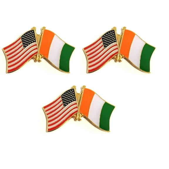 Ivory Coast & US Crossed Flag Lapel Pins, Pack of 3
