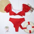 thumbnail image 7 of Babysbule Swimsuits for Women Clearance Women's Swimwear Two Piece Bikini Set Puff Sleeves High Waist Swimsuit Sexy Swimsuit Bandeau Bikini Padded, 7 of 7