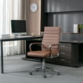thumbnail image 4 of Home Office Chair Ribbed, Modern Leather Conference Waiting Room Chairs,Ergonomic Office Desk Chair, High Back Executive Computer Chair, Adjustable Swivel Chair with Arms (Brown), 4 of 8